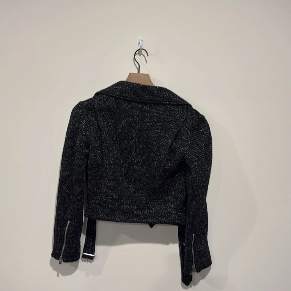• Club Monaco • Women’s Black Wool Tweed Knit Zina Moto Jacket Cropped Wool XS - Picture 5 of 5